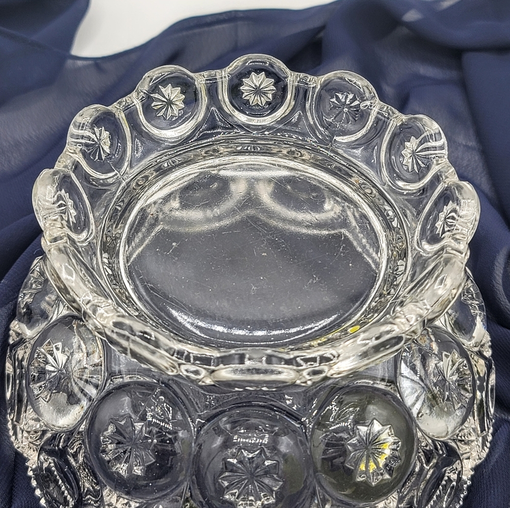 Smith Glass Moon & Stars Clear Footed Nappy Glass Serving Bowl Candy Dish Vtg - Picture 7 of 8
